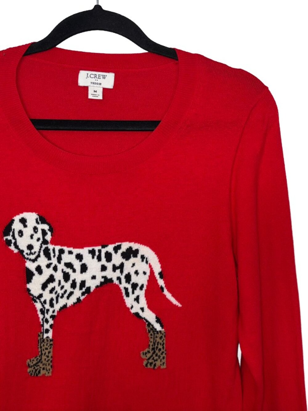 J. Crew Factory Red Dalmatian Crew Neck Teddie Sweater - Size M